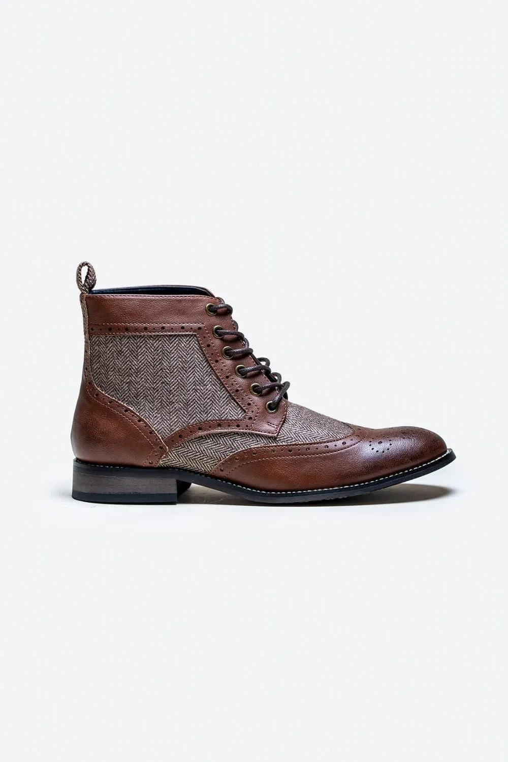 Men’s Casual Ankle Lace Up Boots Leather and Tweed Brogue Shoes