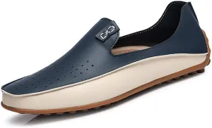 Men's Casual Loafers Summer Breathable Lightweight Smooth Microfiber Leather Shoes Fashion Hollow Soft Rubber Anti-Skid Driving Shoes