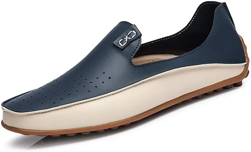 Men's Casual Loafers Summer Breathable Lightweight Smooth Microfiber Leather Shoes Fashion Hollow Soft Rubber Anti-Skid Driving Shoes