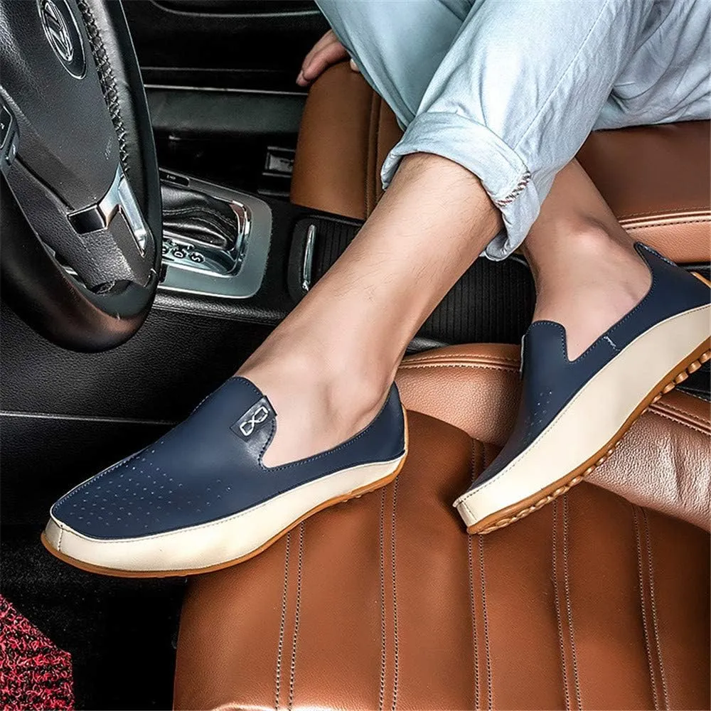 Men's Casual Loafers Summer Breathable Lightweight Smooth Microfiber Leather Shoes Fashion Hollow Soft Rubber Anti-Skid Driving Shoes