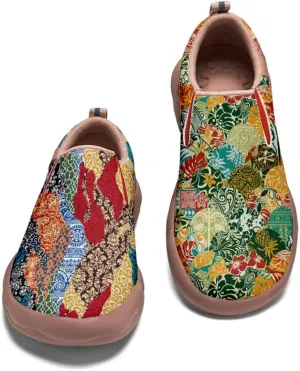 Men's Casual Slip-on Loafers Art Painted Lightweight Comfortable Sneakers Walking Travel Shoes Patchwork Floral Plants Pattern