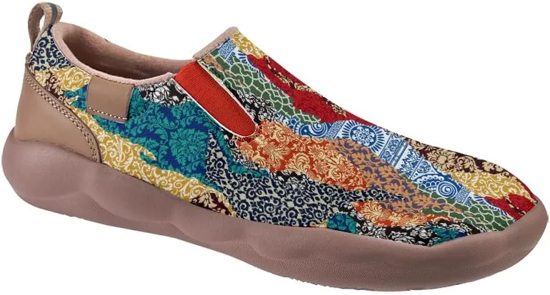 Men's Casual Slip-on Loafers Art Painted Lightweight Comfortable Sneakers Walking Travel Shoes Patchwork Floral Plants Pattern