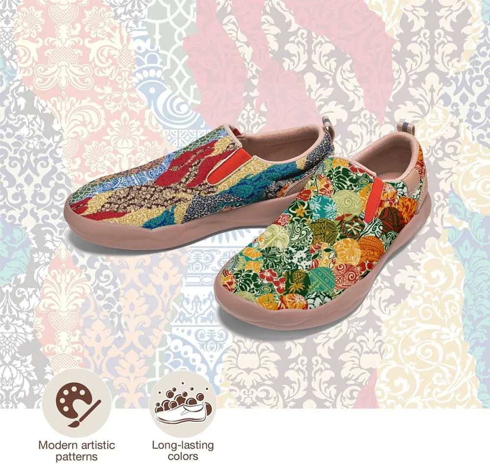 Men's Casual Slip-on Loafers Art Painted Lightweight Comfortable Sneakers Walking Travel Shoes Patchwork Floral Plants Pattern