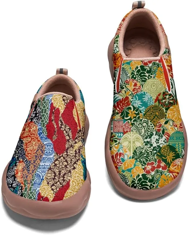 Men's Casual Slip-on Loafers Art Painted Lightweight Comfortable Sneakers Walking Travel Shoes Patchwork Floral Plants Pattern