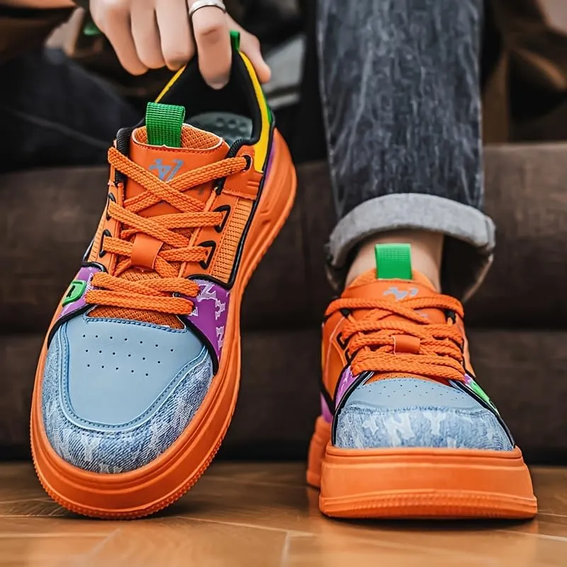 Men's Casual Street Fashion Low-Top Sneakers with Random Pattern, Perfect for Daily Wear