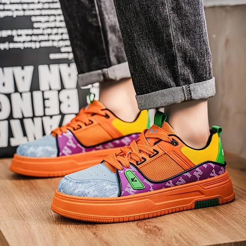 Men's Casual Street Fashion Low-Top Sneakers with Random Pattern, Perfect for Daily Wear