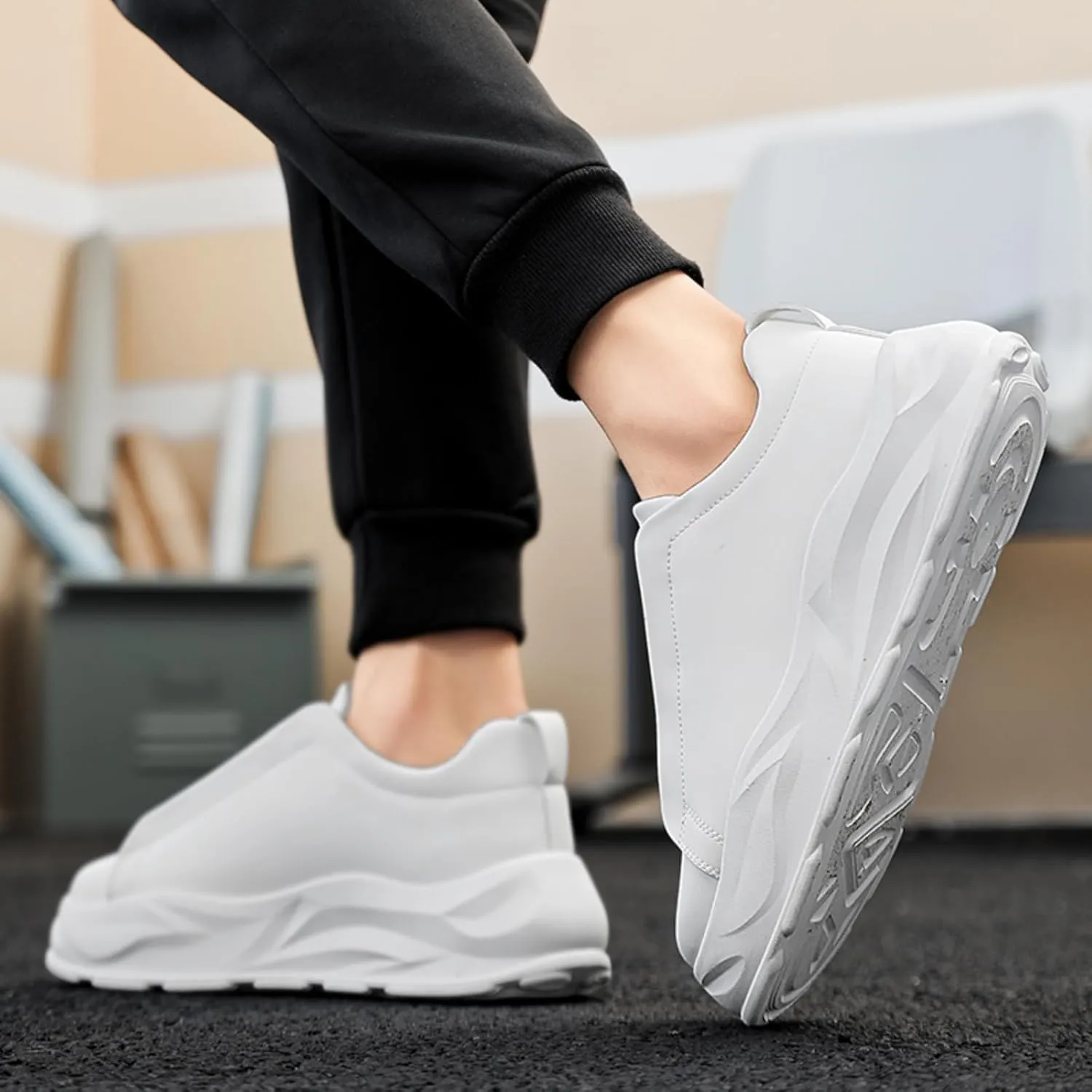 Men's Chunky Platform Slip On Leather Sneakers Classic Non-Slip Fashion Sneakers Casual Comfortable Walking Dad Shoes