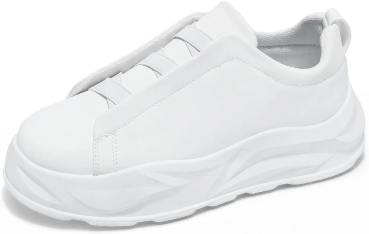 Men's Chunky Platform Slip On Leather Sneakers Classic Non-Slip Fashion Sneakers Casual Comfortable Walking Dad Shoes