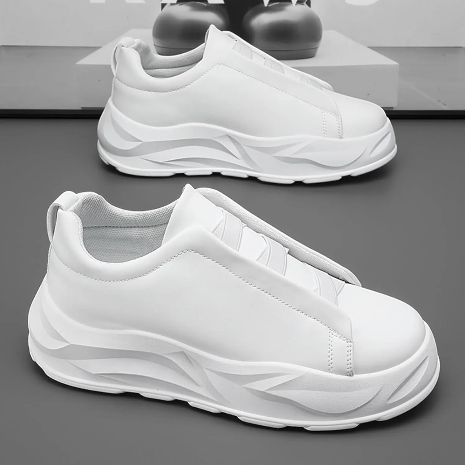 Men's Chunky Platform Slip On Leather Sneakers Classic Non-Slip Fashion Sneakers Casual Comfortable Walking Dad Shoes