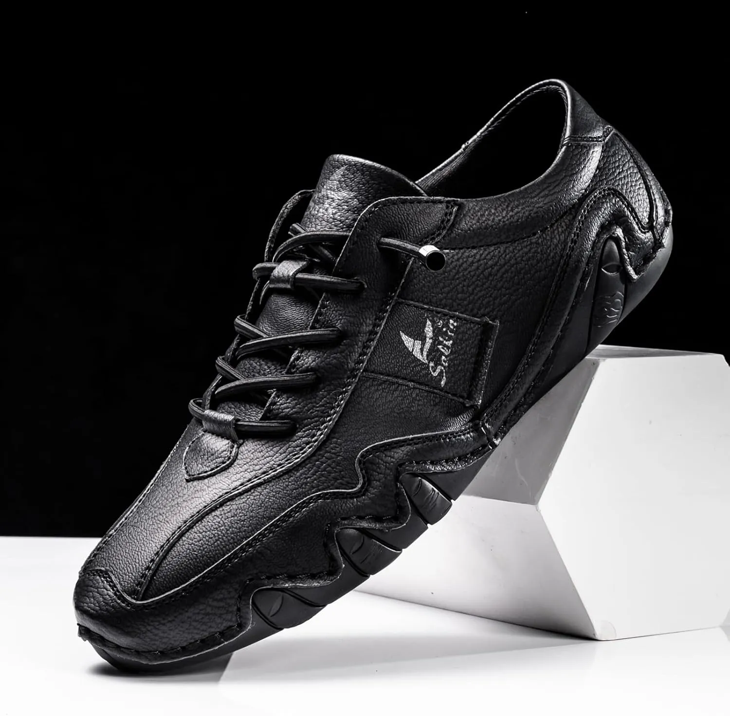 Men's Comfortable Barefoot Walking Shoes Fashion Lightweight Zero Drop Elastic Lace-up Slip-on Casual Driving Shoes