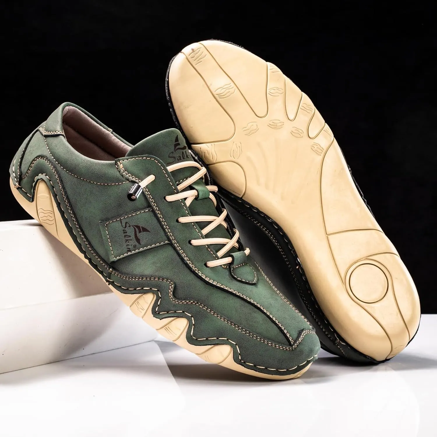 Men's Comfortable Barefoot Walking Shoes Fashion Lightweight Zero Drop Elastic Lace-up Slip-on Casual Driving Shoes