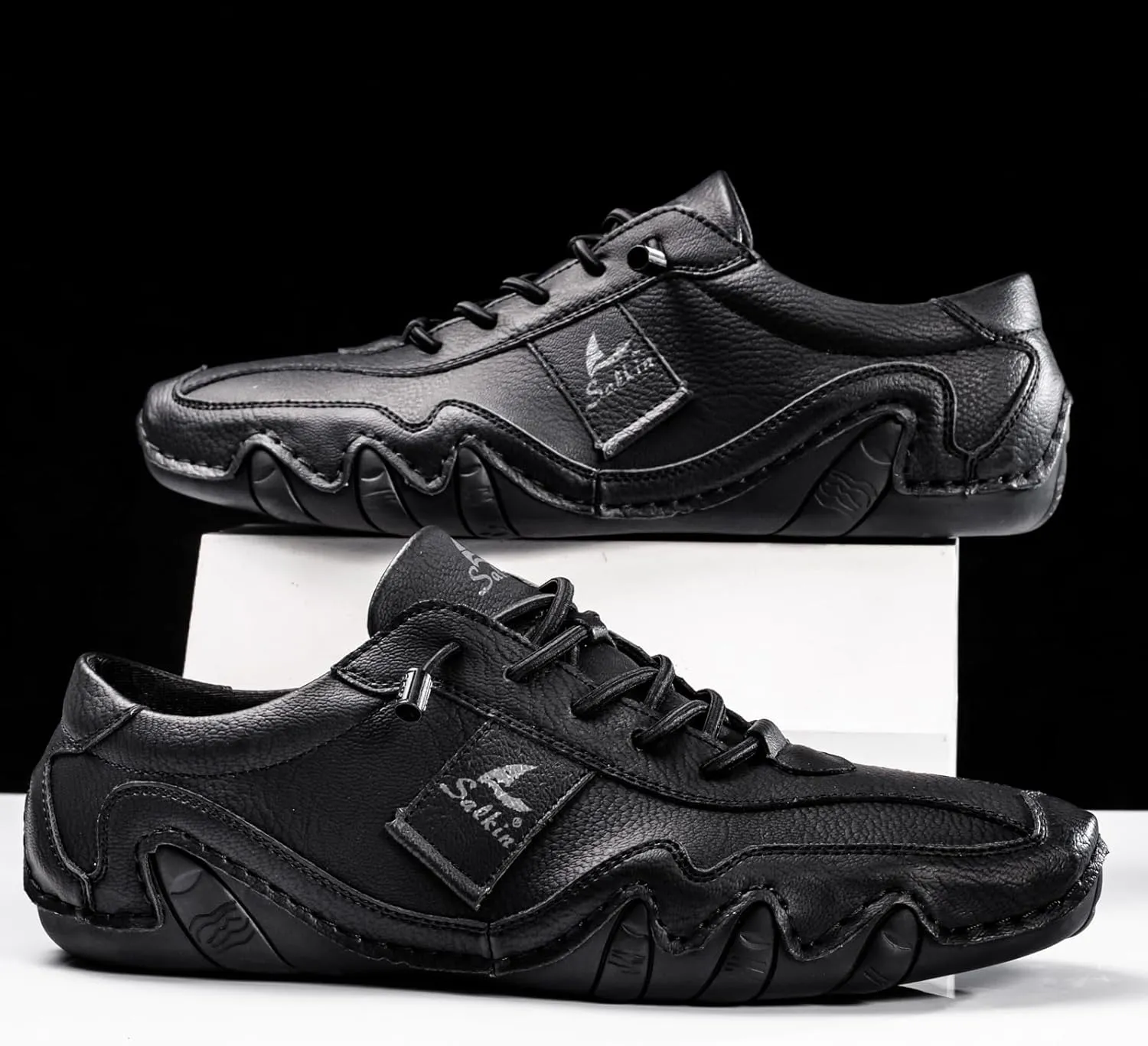 Men's Comfortable Barefoot Walking Shoes Fashion Lightweight Zero Drop Elastic Lace-up Slip-on Casual Driving Shoes