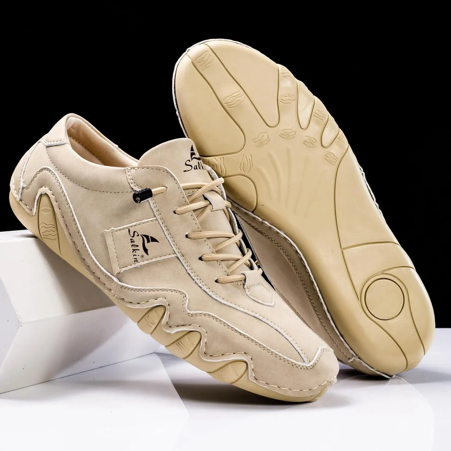 Men's Comfortable Barefoot Walking Shoes Fashion Lightweight Zero Drop Elastic Lace-up Slip-on Casual Driving Shoes