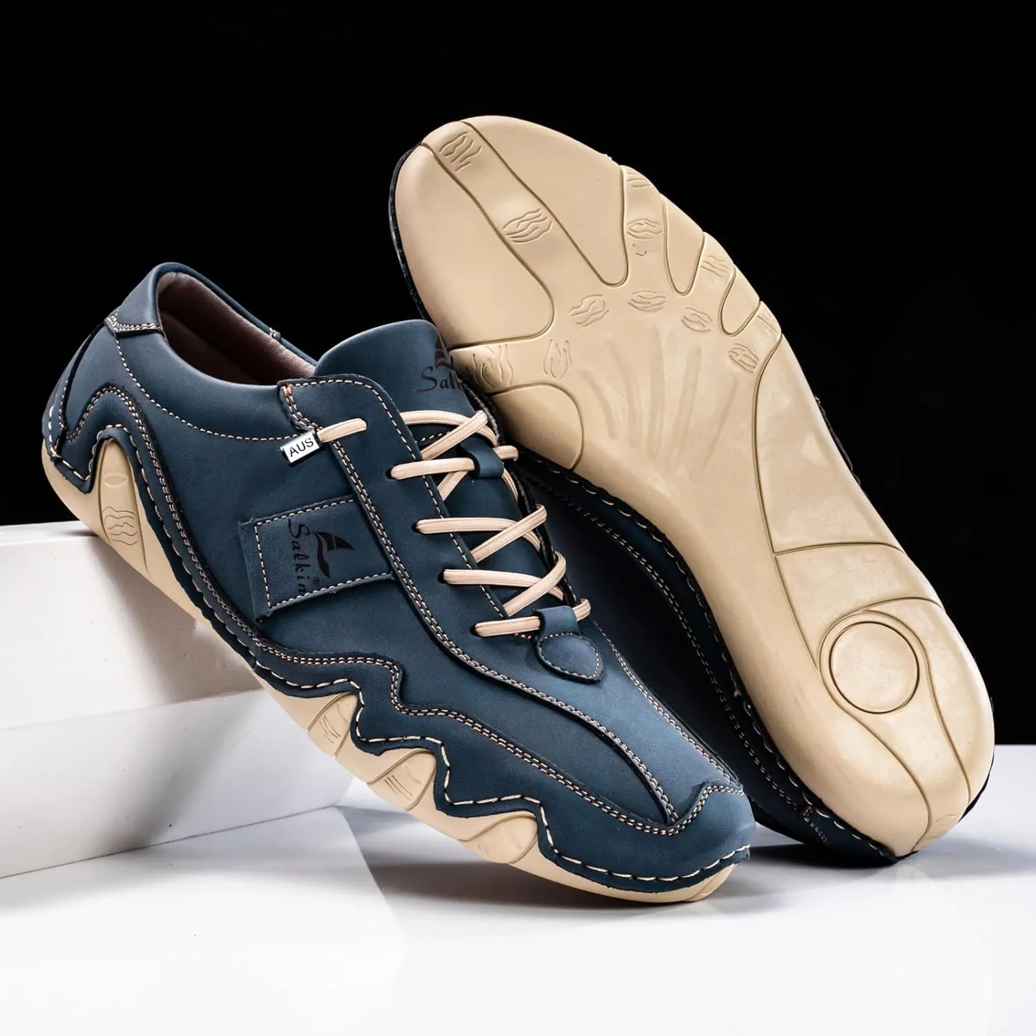 Men's Comfortable Barefoot Walking Shoes Fashion Lightweight Zero Drop Elastic Lace-up Slip-on Casual Driving Shoes