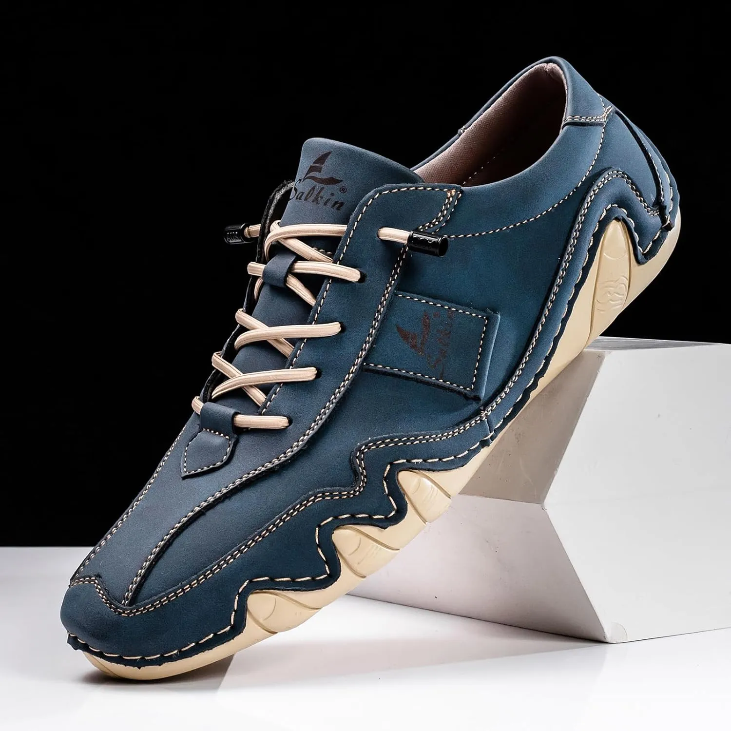 Men's Comfortable Barefoot Walking Shoes Fashion Lightweight Zero Drop Elastic Lace-up Slip-on Casual Driving Shoes