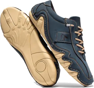 Men's Comfortable Barefoot Walking Shoes Fashion Lightweight Zero Drop Elastic Lace-up Slip-on Casual Driving Shoes