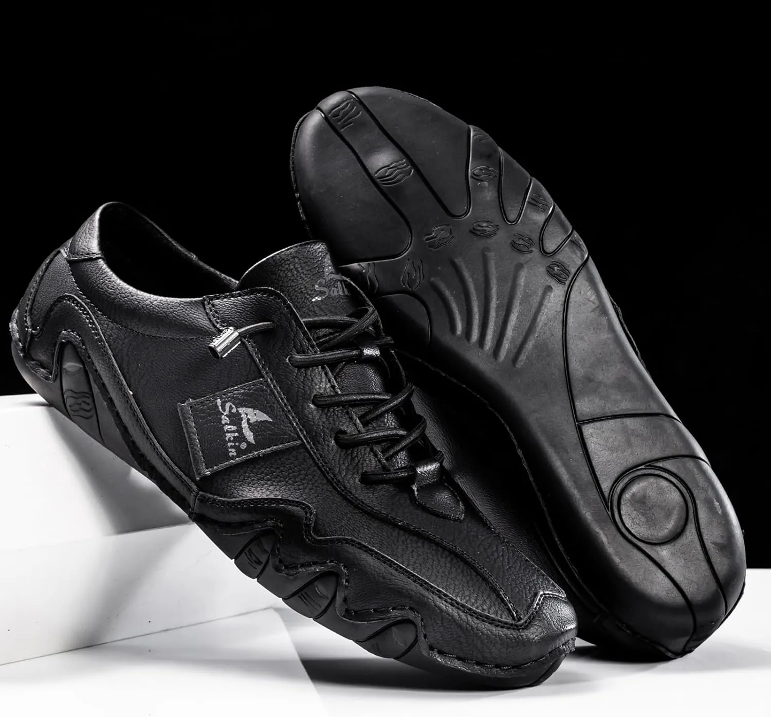 Men's Comfortable Barefoot Walking Shoes Fashion Lightweight Zero Drop Elastic Lace-up Slip-on Casual Driving Shoes