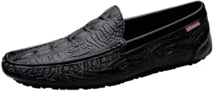 Men's Crocodile Leather Loafers Embossed Round Toe Leather Driving Shoes Lightweight Comfortable Anti-Slip Outdoor Slip-On Smoking Loafers