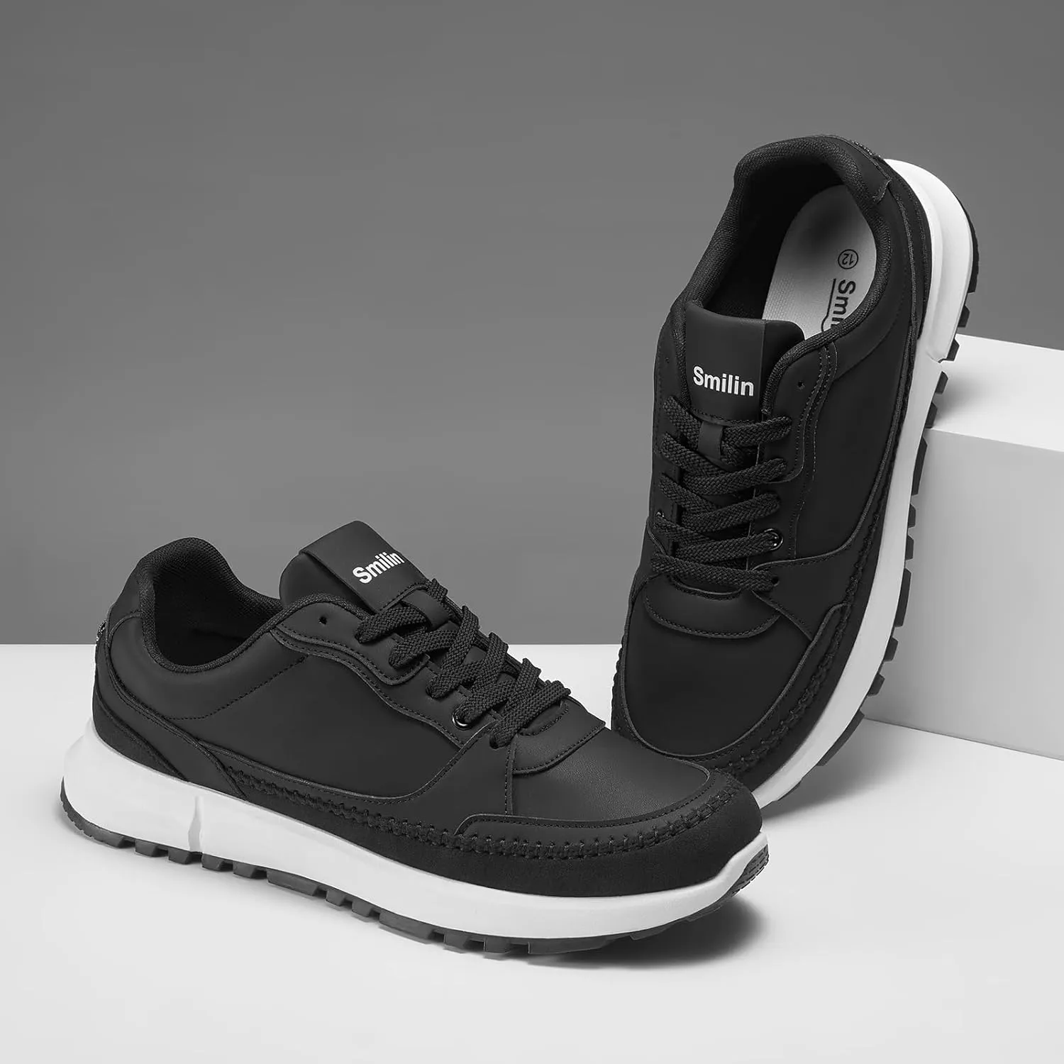 Men's Fashion Casual Sneakers Vegan Leather Lace Up Walking Shoes Non Slip Business Casual Sneaker for Men