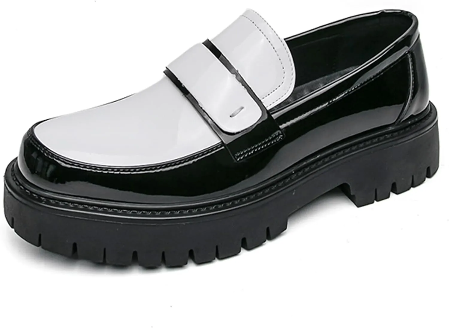 Men's Fashion Chunky Platform Penny Loafers Luxury Round Toe Slip-On Dress Shoes with Non-Slip Lug Sole for Business Work and Daily Casual Wear