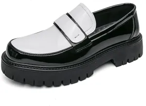 Men's Fashion Chunky Platform Penny Loafers Luxury Round Toe Slip-On Dress Shoes with Non-Slip Lug Sole for Business Work and Daily Casual Wear