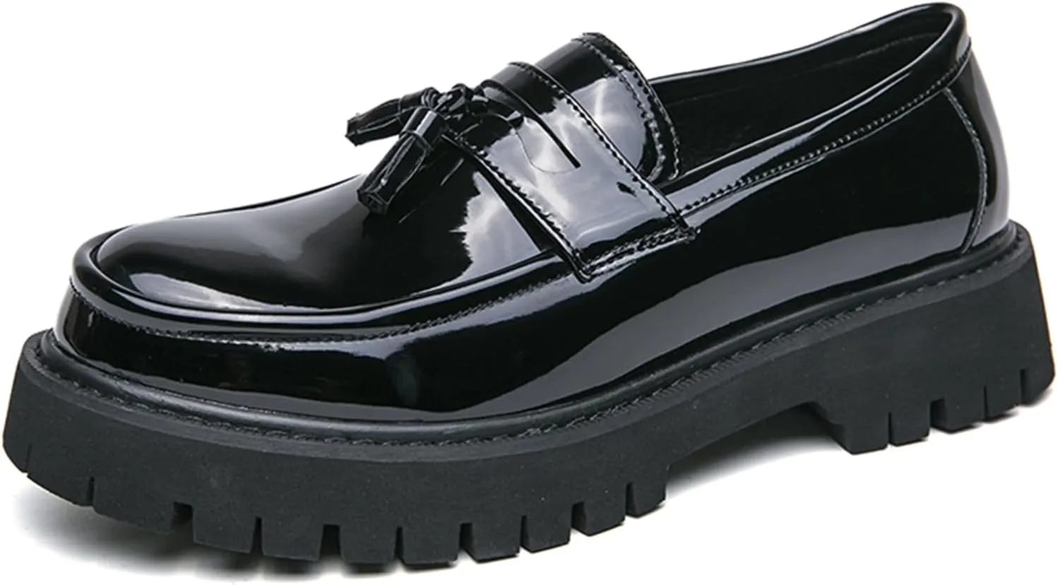 Men's Fashion Chunky Platform Penny Loafers Luxury Round Toe Slip-On Dress Shoes with Non-Slip Lug Sole for Business Work and Daily Casual Wear