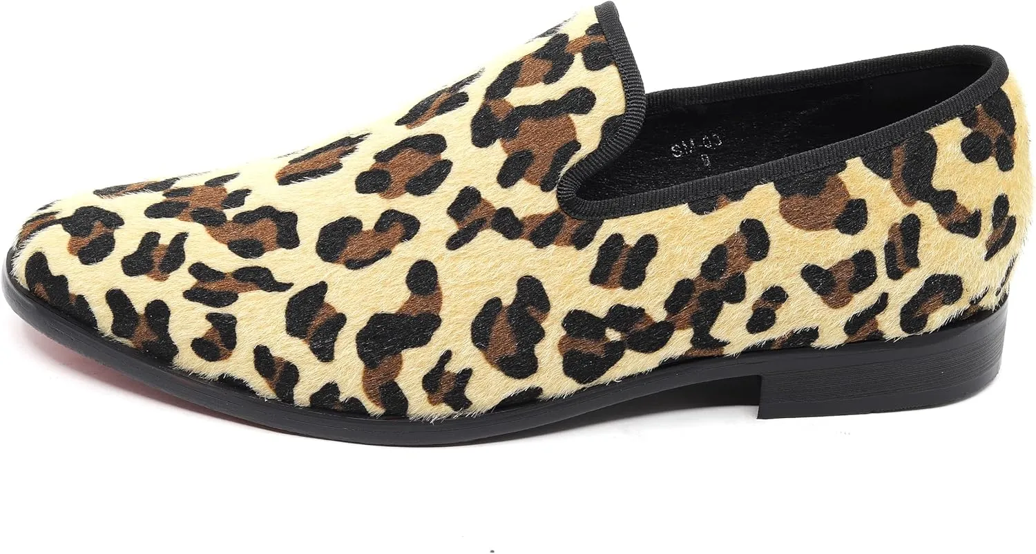 Men's Fashion Leopard Print Smoking Dress Loafers Slip On Shoes SM-03