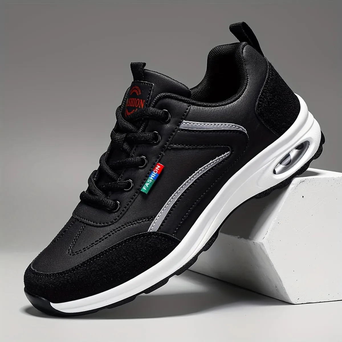 Men's Fashion Road Running Shoes - Casual & Sporty, Two-Tone Design with Air Cushion, Durable Rubber Sole, Comfortable Fabric Lining, Lace-Up, Low-Top Sneakers for All Seasons
