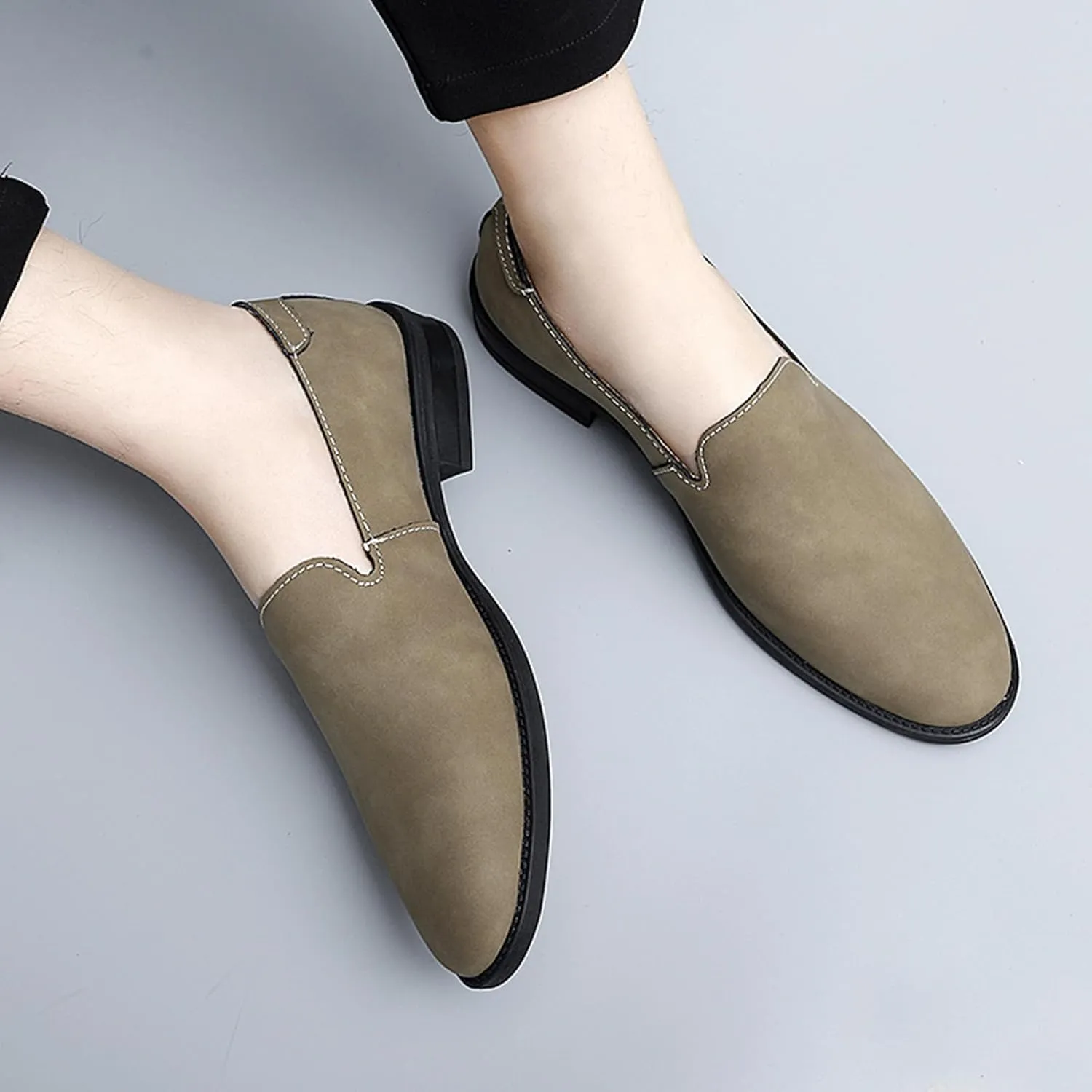 Men's Genuine Leather Slip On Dress Oxford Loafers Classic Simple Cap Toe Low Top Driving Shoes Lightweight Casual Business Formal Shoes