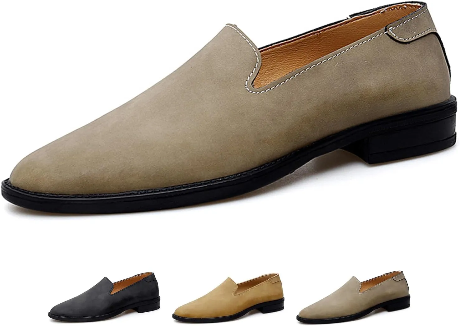 Men's Genuine Leather Slip On Dress Oxford Loafers Classic Simple Cap Toe Low Top Driving Shoes Lightweight Casual Business Formal Shoes