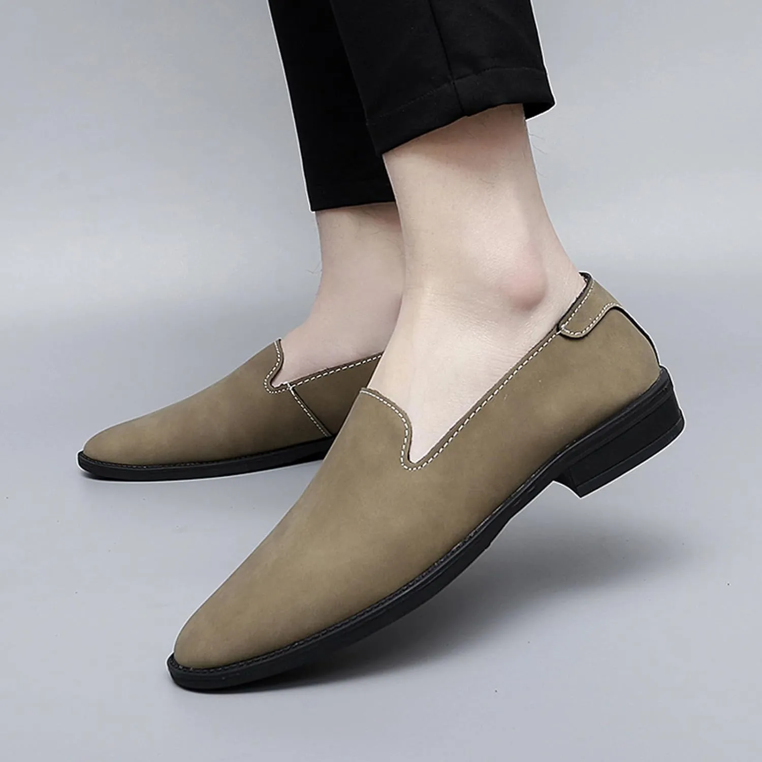 Men's Genuine Leather Slip On Dress Oxford Loafers Classic Simple Cap Toe Low Top Driving Shoes Lightweight Casual Business Formal Shoes