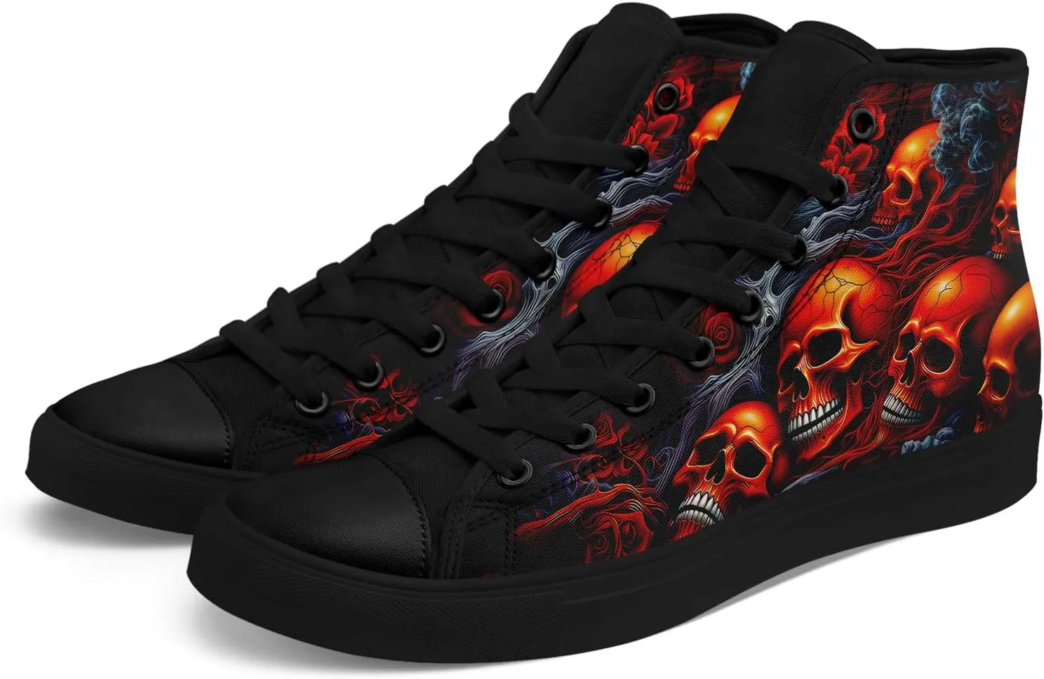 Men's Gothic Winged High-Top Canvas Sneakers Red Skull Leather Wings Fashion Unisex Halloween Punk Style Walking Shoes