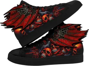 Men's Gothic Winged High-Top Canvas Sneakers Red Skull Leather Wings Fashion Unisex Halloween Punk Style Walking Shoes