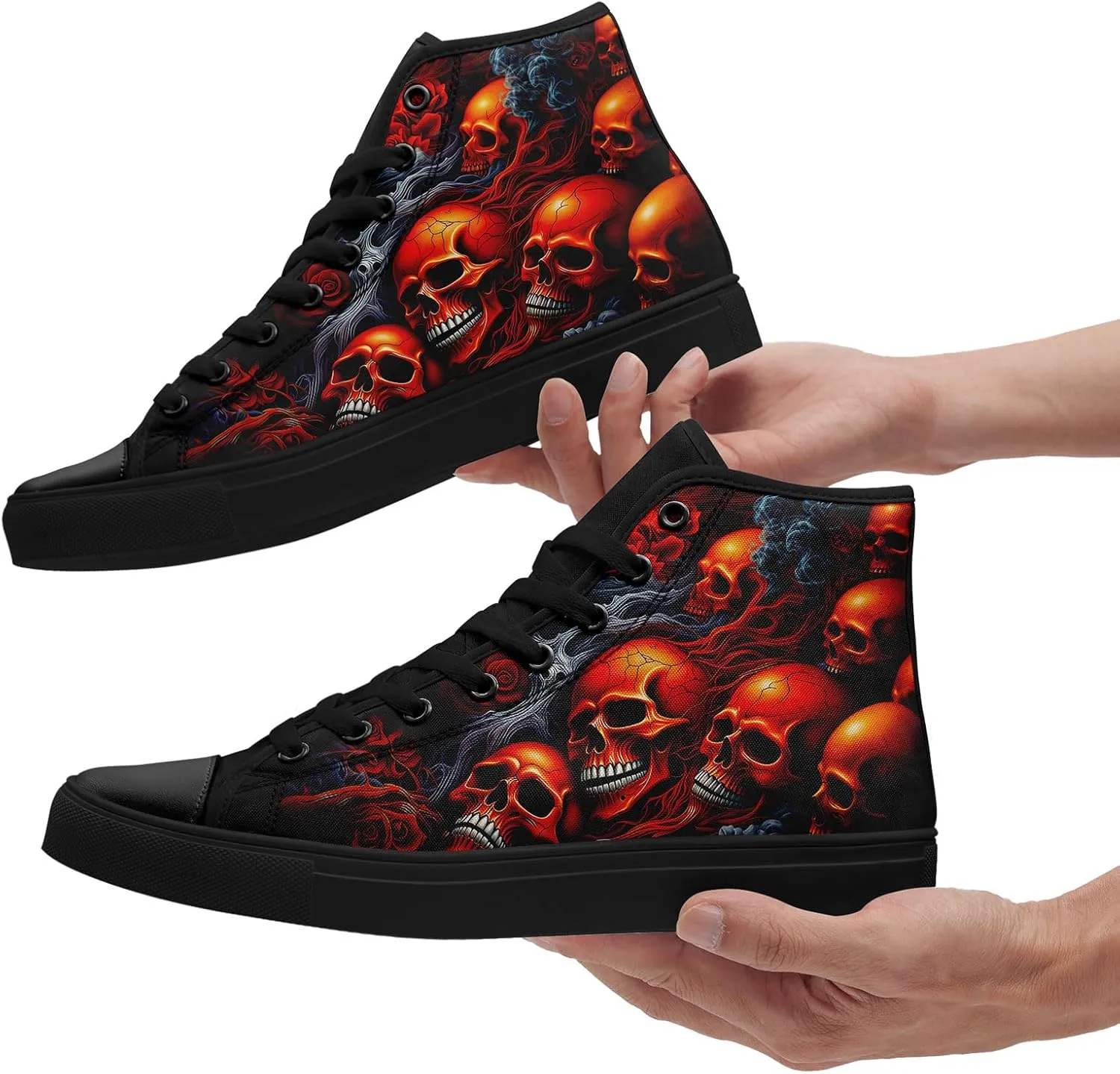 Men's Gothic Winged High-Top Canvas Sneakers Red Skull Leather Wings Fashion Unisex Halloween Punk Style Walking Shoes