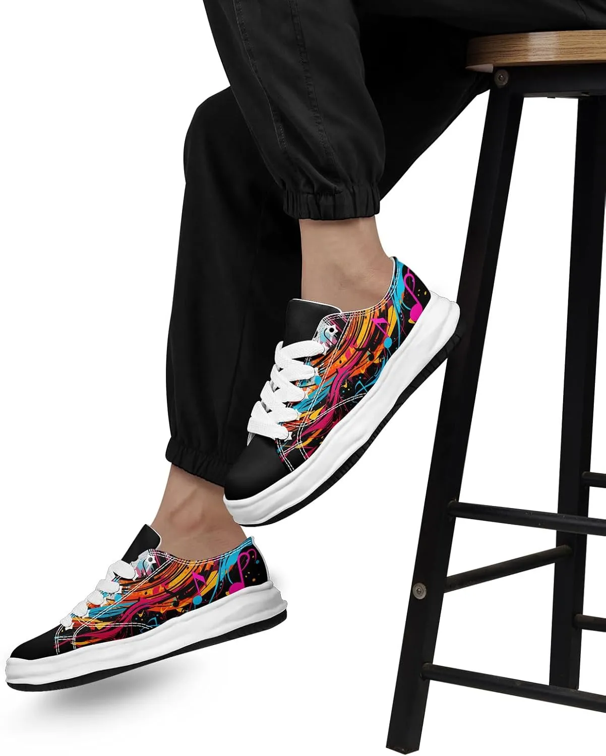Mens Graffiti Canvas Sneakers Colorful Casual Low Top Lace-Up Canvas Shoes for Women Abstract Street Art Design