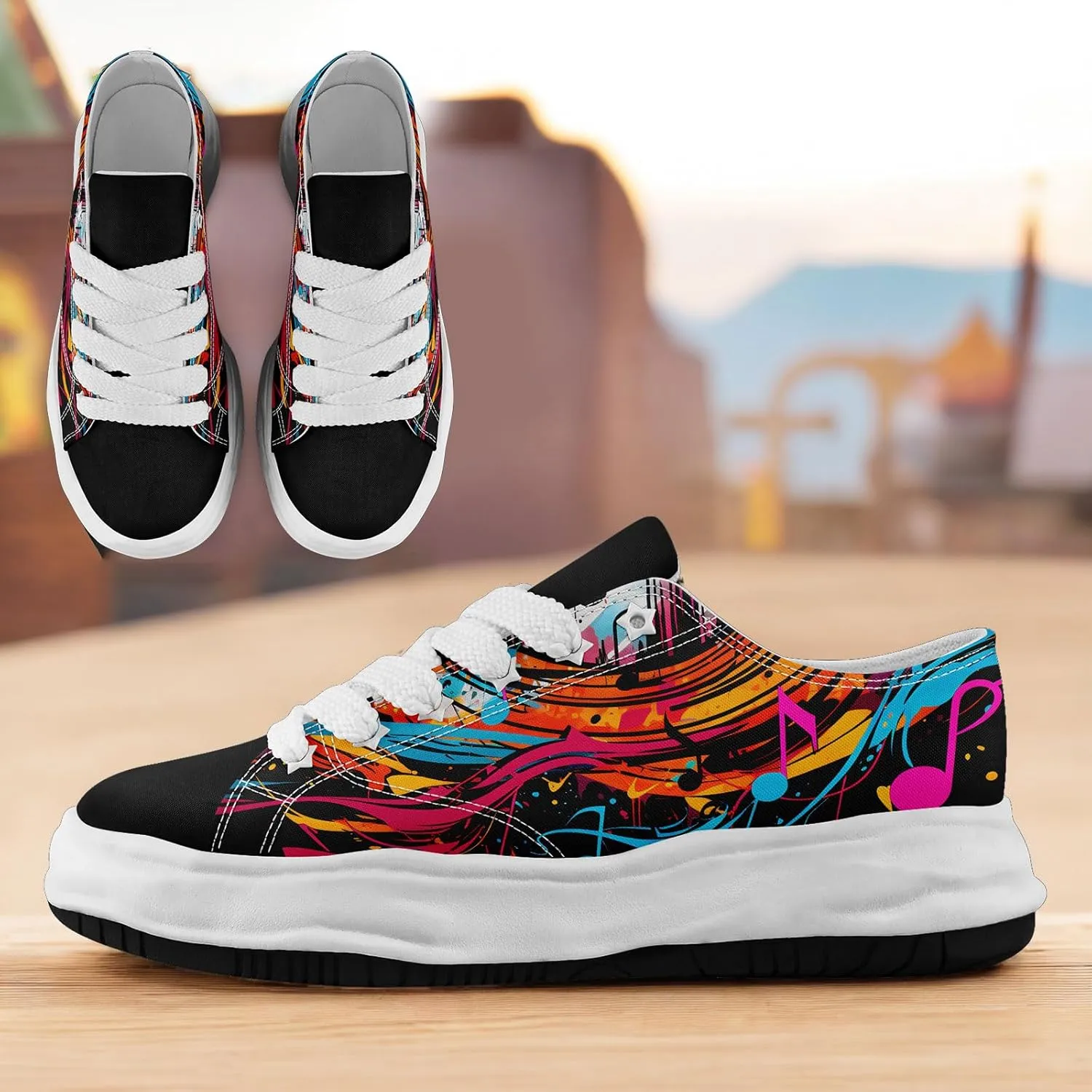 Mens Graffiti Canvas Sneakers Colorful Casual Low Top Lace-Up Canvas Shoes for Women Abstract Street Art Design