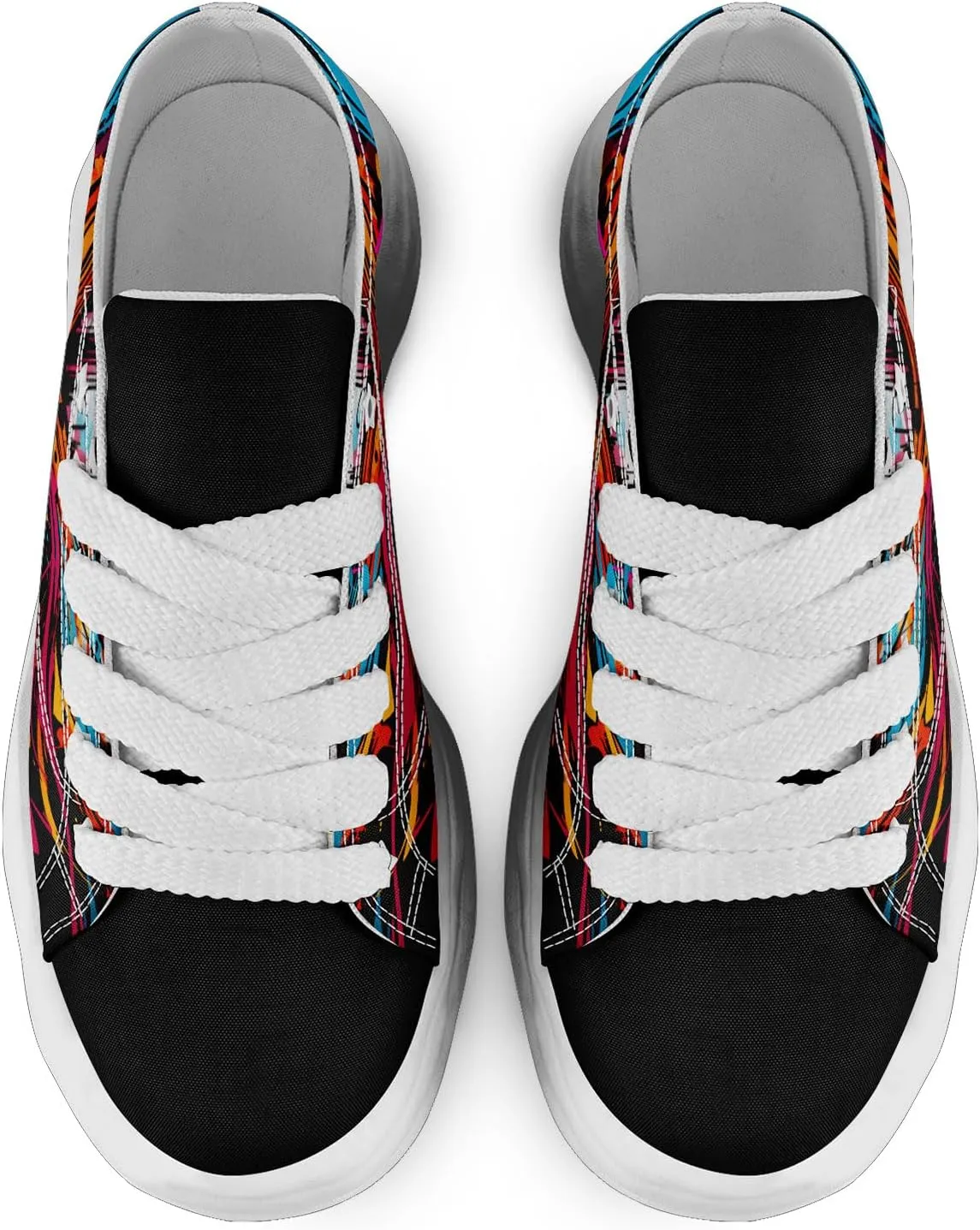 Mens Graffiti Canvas Sneakers Colorful Casual Low Top Lace-Up Canvas Shoes for Women Abstract Street Art Design