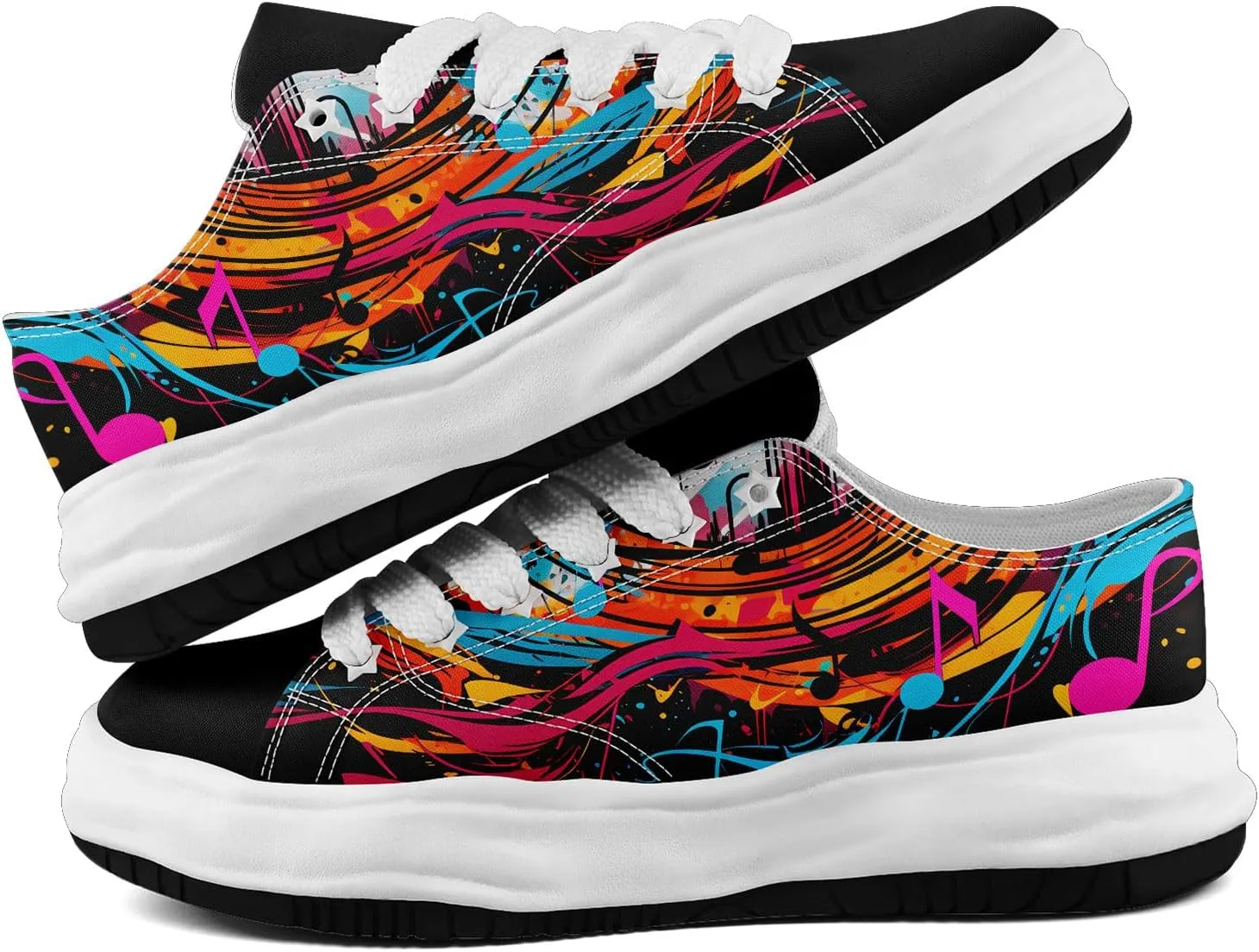 Mens Graffiti Canvas Sneakers Colorful Casual Low Top Lace-Up Canvas Shoes for Women Abstract Street Art Design