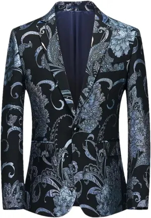 Men’S High-End Fashion Color Suit Jacket with Single Breasted Closure Long Sleeve Stage Performance Blazer