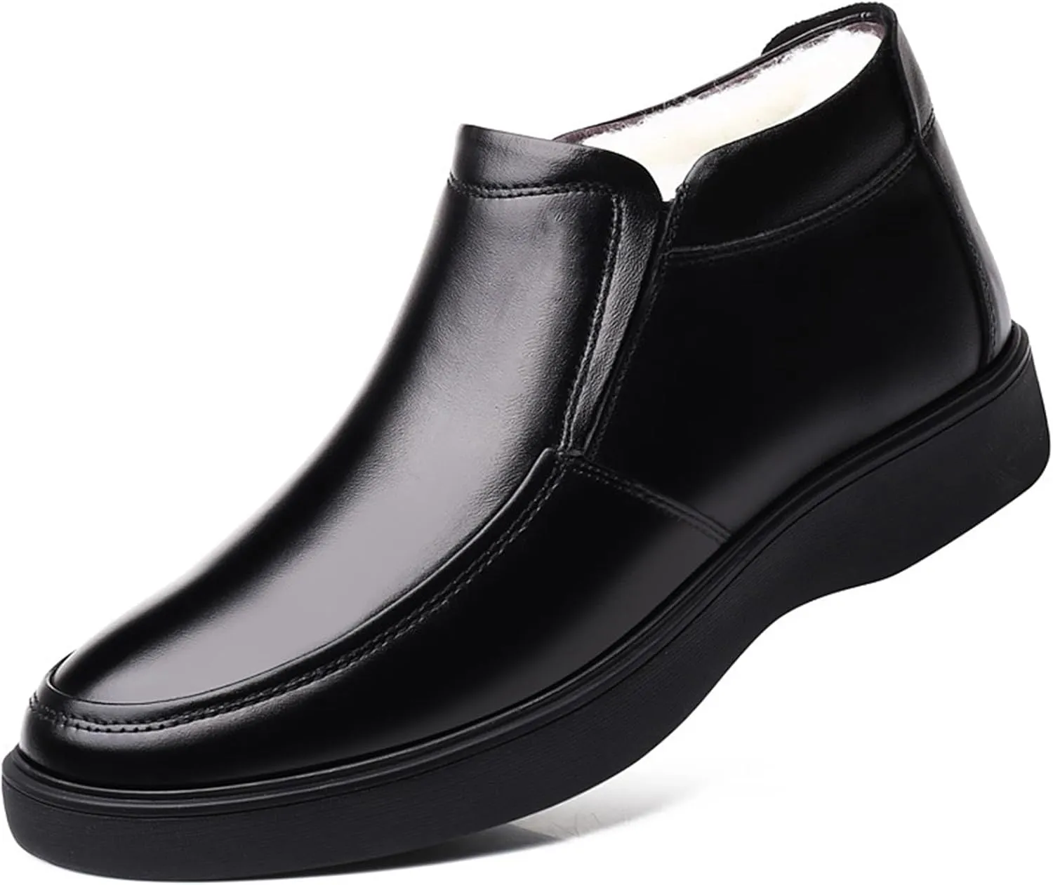 Men's Leathe Shoes, Fur Lining Casual Cowhide Slip on Loafers Shoes Winter High Top Cotton Shoes Warm Non-Slip Walking Comfortable Mens Shoes