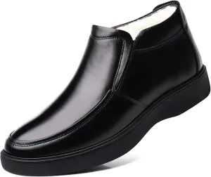 Men's Leathe Shoes, Fur Lining Casual Cowhide Slip on Loafers Shoes Winter High Top Cotton Shoes Warm Non-Slip Walking Comfortable Mens Shoes