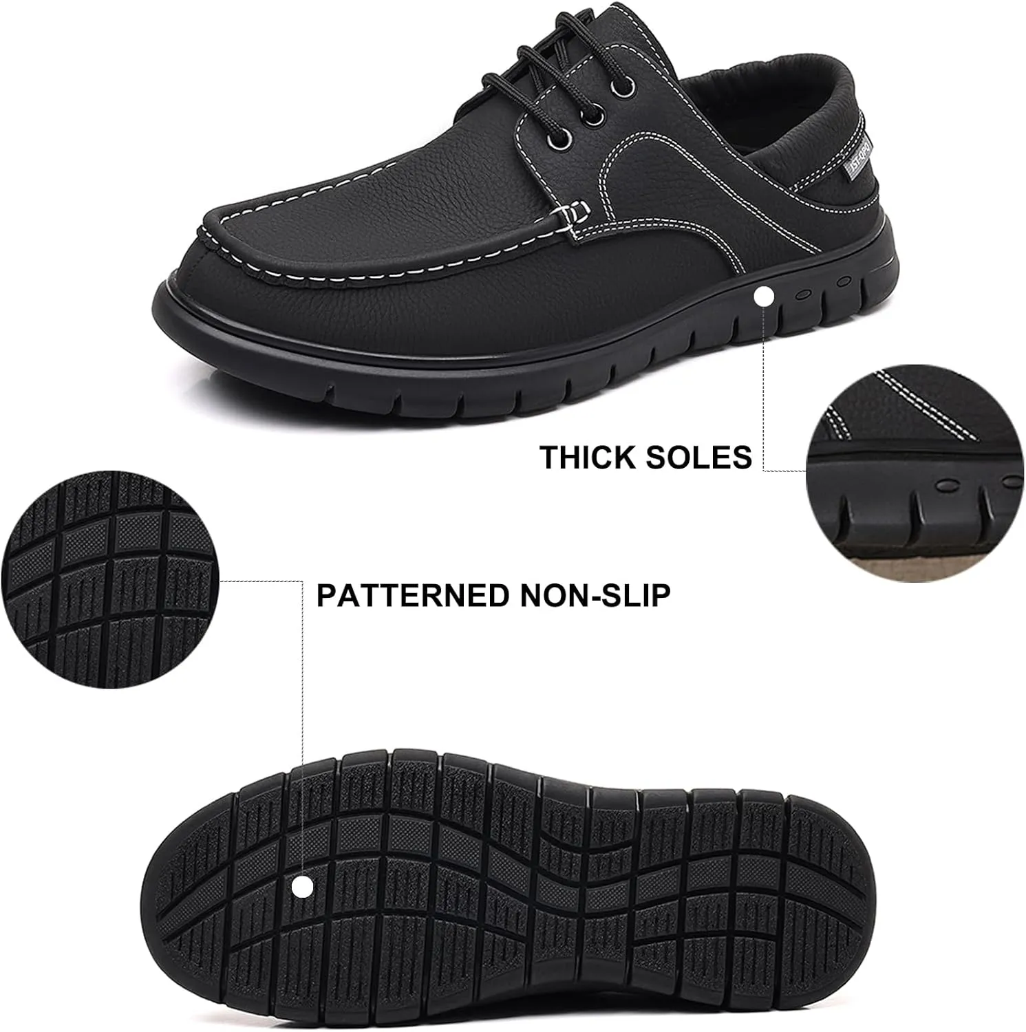 Men's Leather Boat Shoes Slip On Loafers - Hand-Stitched Comfortable & Breathable, Non-Slip Dress Shoes for Business Casual Outdoor