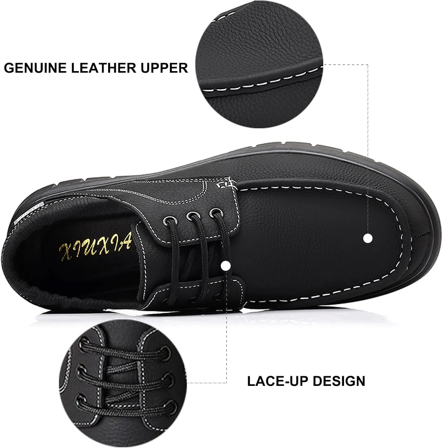 Men's Leather Boat Shoes Slip On Loafers - Hand-Stitched Comfortable & Breathable, Non-Slip Dress Shoes for Business Casual Outdoor