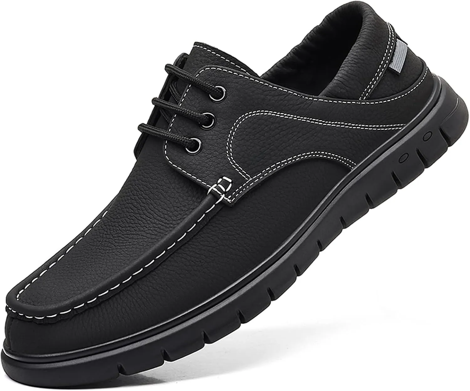 Men's Leather Boat Shoes Slip On Loafers - Hand-Stitched Comfortable & Breathable, Non-Slip Dress Shoes for Business Casual Outdoor