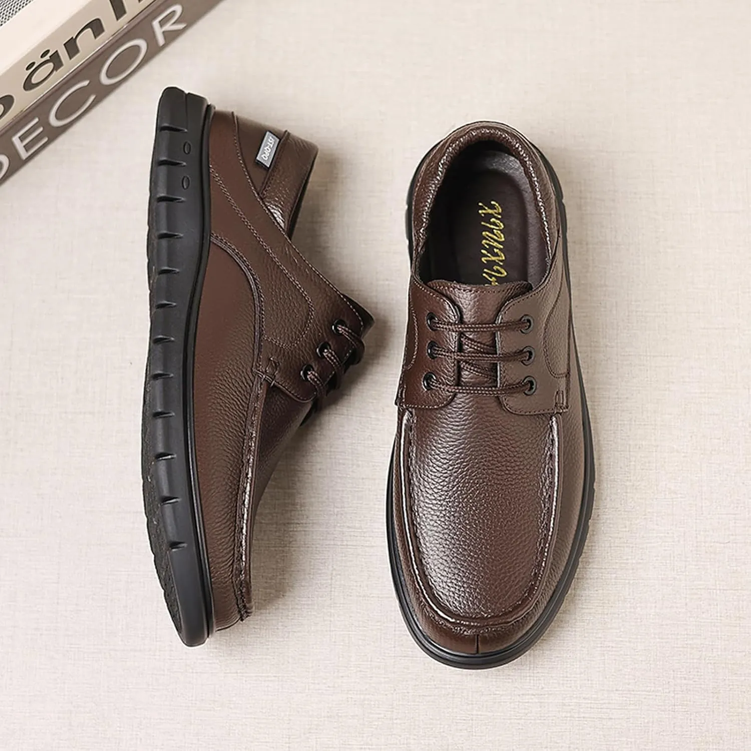 Men's Leather Boat Shoes Slip On Loafers - Hand-Stitched Comfortable & Breathable, Non-Slip Dress Shoes for Business Casual Outdoor