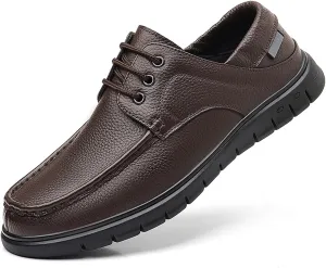 Men's Leather Boat Shoes Slip On Loafers - Hand-Stitched Comfortable & Breathable, Non-Slip Dress Shoes for Business Casual Outdoor