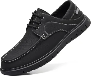 Men's Leather Boat Shoes Slip On Loafers - Hand-Stitched Comfortable & Breathable, Non-Slip Dress Shoes for Business Casual Outdoor
