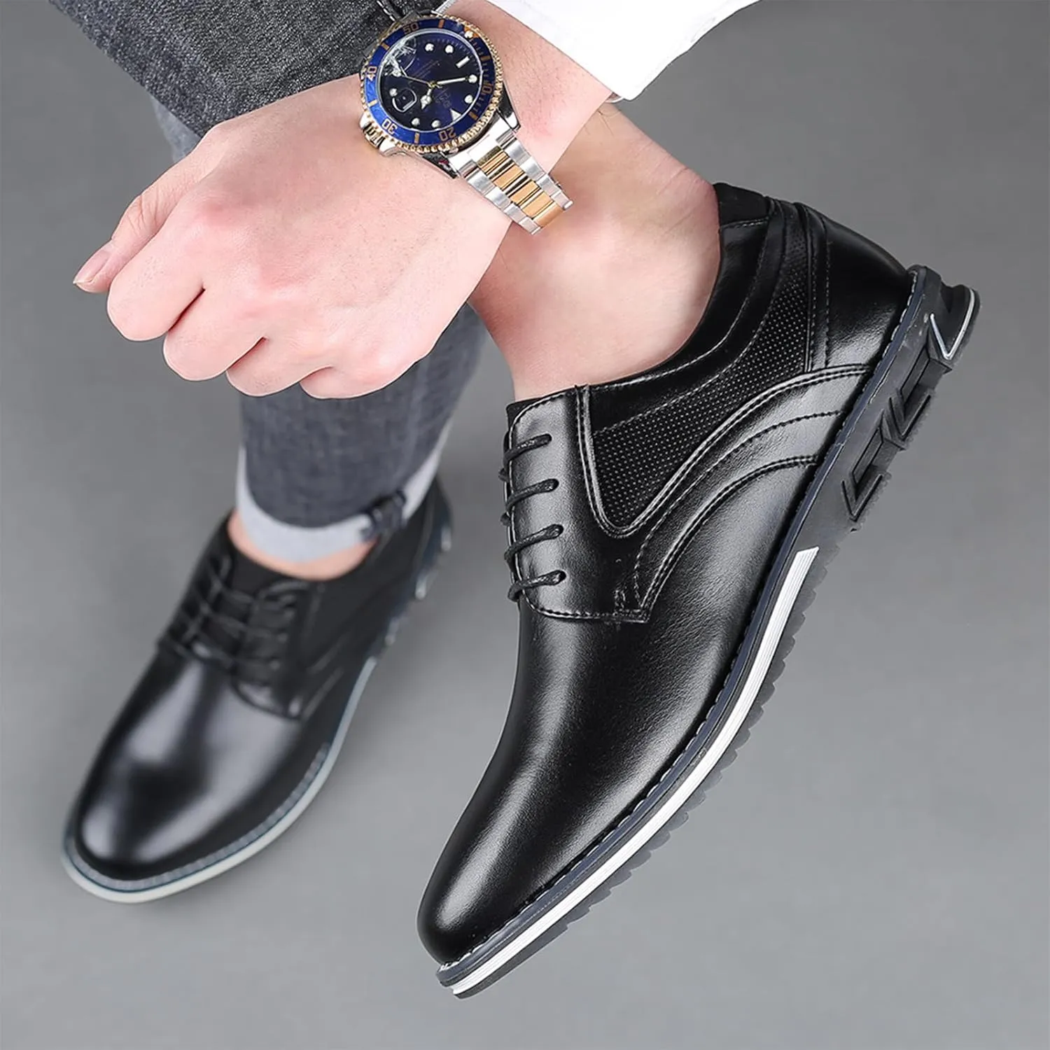 Men's Leather Dress Flat Oxford Shoes Slip On Lace Up Causal Shoes Fashion Walking Shoes Business Office Party Comfort Loafers