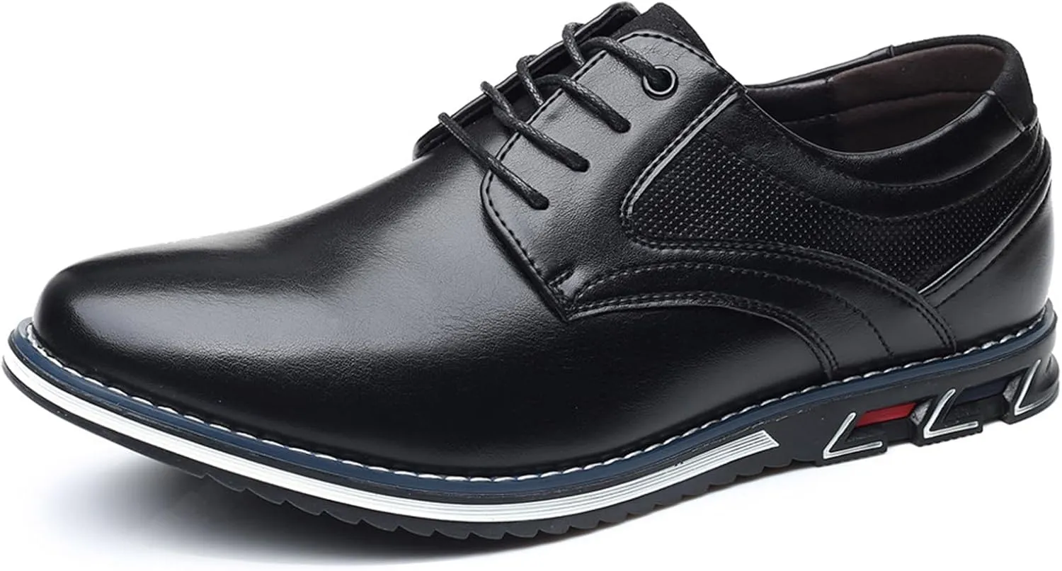 Men's Leather Dress Flat Oxford Shoes Slip On Lace Up Causal Shoes Fashion Walking Shoes Business Office Party Comfort Loafers