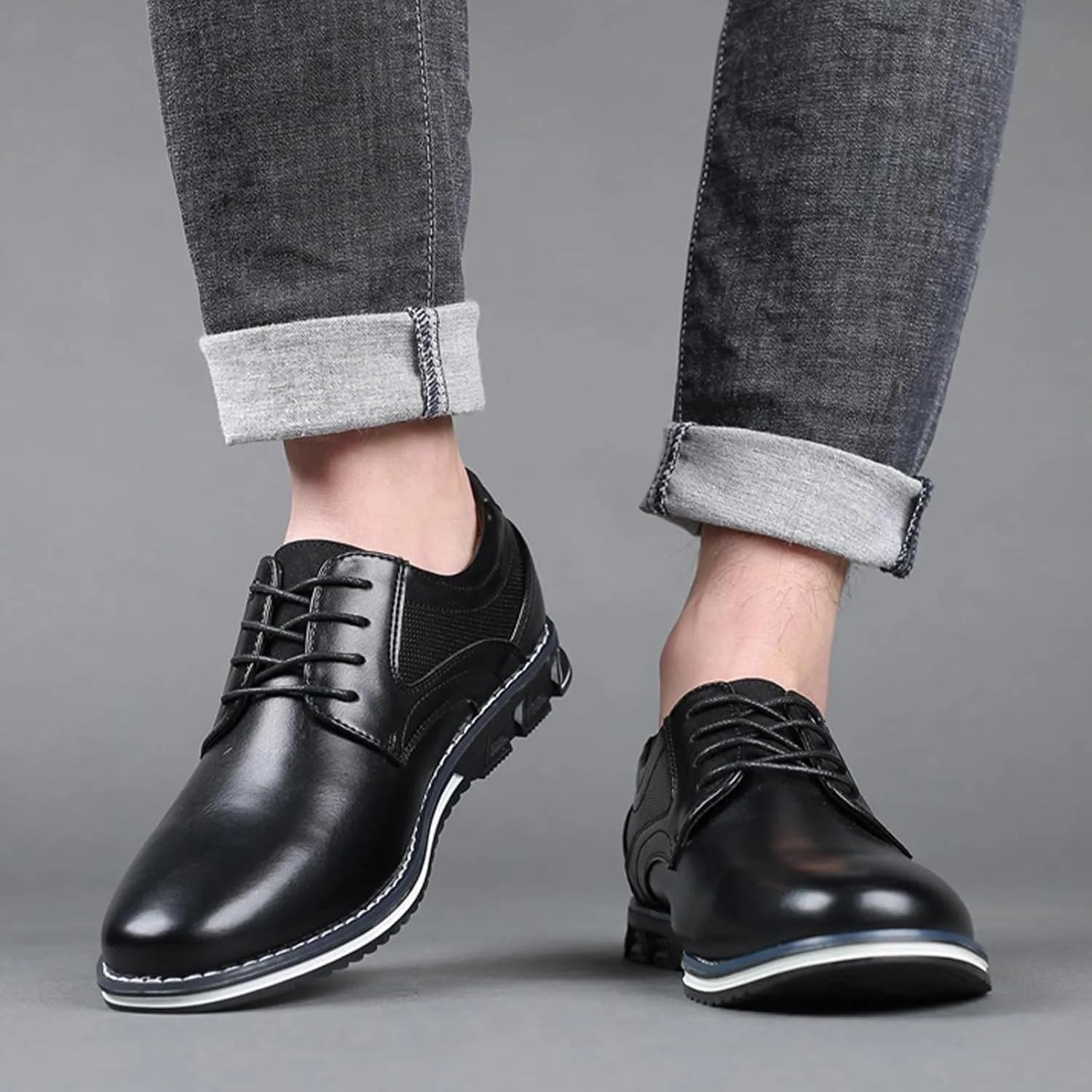 Men's Leather Dress Flat Oxford Shoes Slip On Lace Up Causal Shoes Fashion Walking Shoes Business Office Party Comfort Loafers